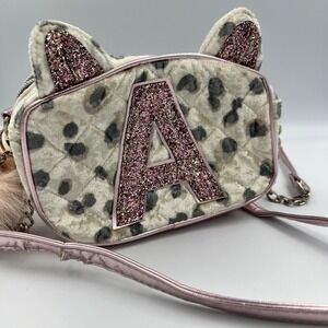 Justice Girls Novelty Cat Ear Crossbody Bag Purse Initial A Pink Glitter